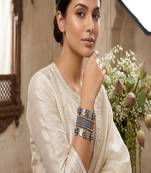 Set of 3pc oxidized silver tribal bangles set, boho statement cuff bracelet kada