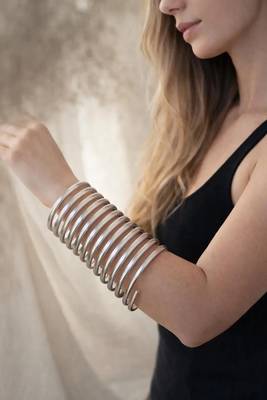 Silver spiral coil arm cuff bangle bracelet chunky statement forearm cuff, minimalist silver tone armlet 2