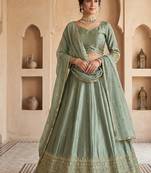 Green Japan satin Sequins Embroidered Lehenga Choli with Dupatta