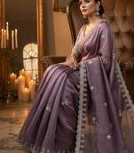 Lavender color Embroidery Jari and Sequance work Space Silk Saree