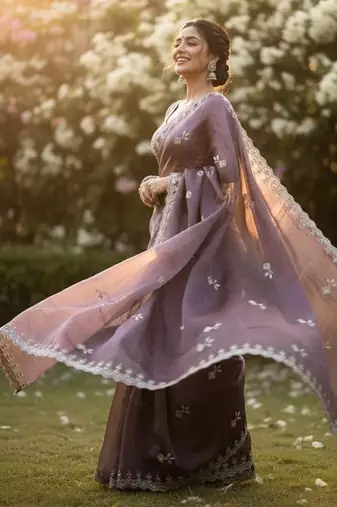 Lavender color Embroidery Jari and Sequance work Space Silk Saree