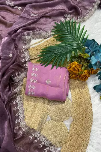Lavender color Embroidery Jari and Sequance work Space Silk Saree