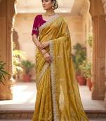 Mustard color Embroidery Jari and Sequance work Space Silk Saree