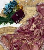 Wine color Embroidery Jari and Sequance work Space Silk Saree