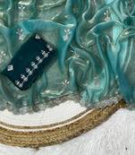 Blue color Embroidery Jari and Sequance work Space Silk Saree