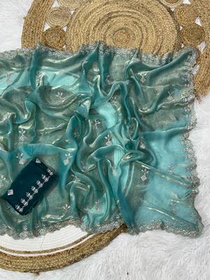 Blue color Embroidery Jari and Sequance work Space Silk Saree 2