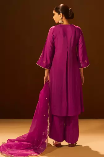 Mauve-pink embroidered suit set with dupatta
