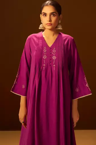 Mauve-pink embroidered suit set with dupatta