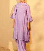 Pastel lilac embroidered chanderi suit set with dupatta