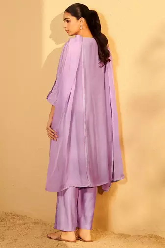 Pastel lilac embroidered chanderi suit set with dupatta