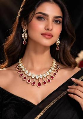Polki kundan ruby necklace set | indian bridal choker necklace earrings 1
