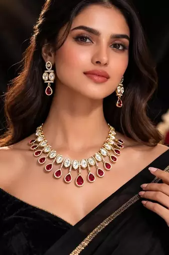 Polki kundan ruby necklace set | indian bridal choker necklace earrings