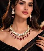 Polki kundan ruby necklace set | indian bridal choker necklace earrings