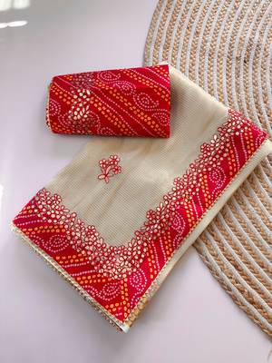 Cream color  Bandhani print with gota patti work kota Doriya 2