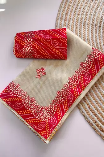 Cream color  Bandhani print with gota patti work kota Doriya