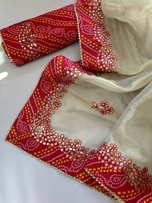Cream color  Bandhani print with gota patti work kota Doriya 3