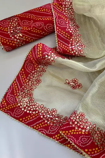 Cream color  Bandhani print with gota patti work kota Doriya