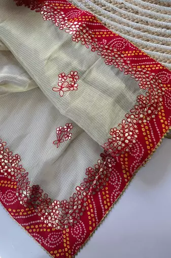 Cream color  Bandhani print with gota patti work kota Doriya