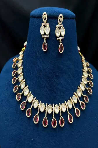 Polki kundan ruby necklace set | indian bridal choker necklace earrings