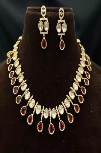 Polki kundan ruby necklace set | indian bridal choker necklace earrings