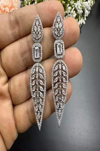 Cz bridal earrings: long crystal wedding jewelry, bollywood style