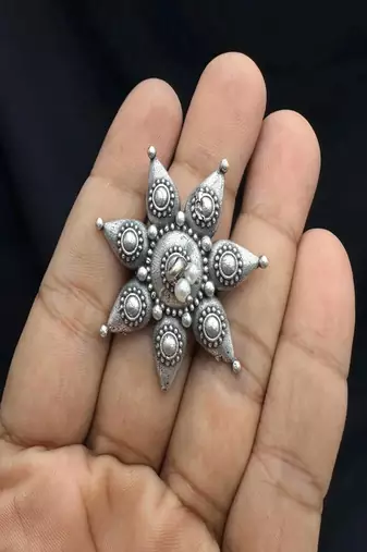 Oxidised silver floral statement ring for women | handmade ethnic boho adjustable finger ring