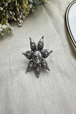 Oxidised silver floral statement ring for women | handmade ethnic boho adjustable finger ring 3