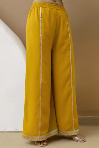 Yellow Star Georgette Beads Embroidery Work Kurta Palazzo with Dupatta For Women