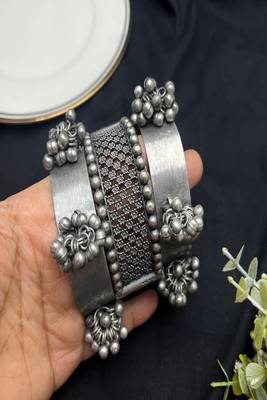 Set of 3pc oxidized silver tribal bangles set, boho statement cuff bracelet kada 2