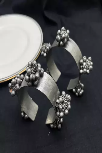 Set of 3pc oxidized silver tribal bangles set, boho statement cuff bracelet kada