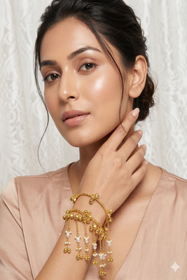 Kashmiri gold ghungroo kaleera bangles for bride – pearl dulhan kaleera bracelet set 2