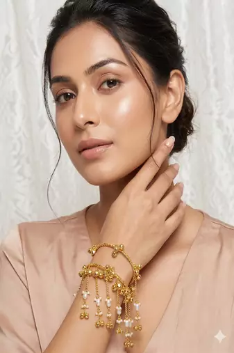 Kashmiri gold ghungroo kaleera bangles for bride – pearl dulhan kaleera bracelet set