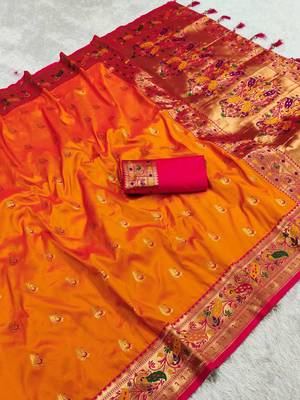 Orange Color Meenakari weawing  border Pethani silk saree 3