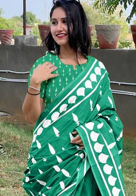 Pure cotton fancy bagru print sarees with blouse pice* 2