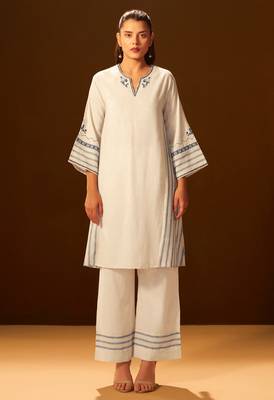 White and blue embroidered cotton coord set 1