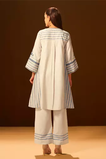 White and blue embroidered cotton coord set