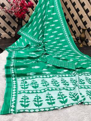 Pure cotton fancy bagru print sarees with blouse pice* 5