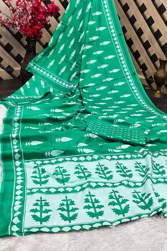 Pure cotton fancy bagru print sarees with blouse pice*