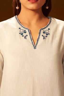 White and blue embroidered cotton coord set 4