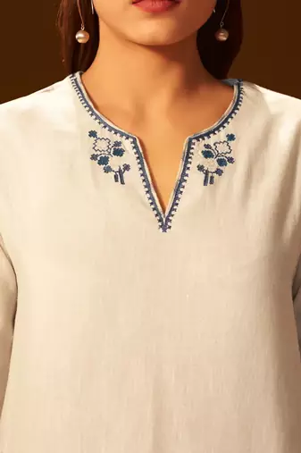 White and blue embroidered cotton coord set