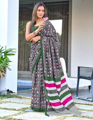 Cartoon hand block mulmul cotton sarees 1