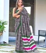 Cartoon hand block mulmul cotton sarees