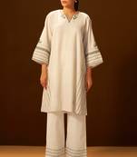 Ivory embroidered linen blend coord set