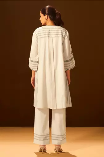 Ivory embroidered linen blend coord set
