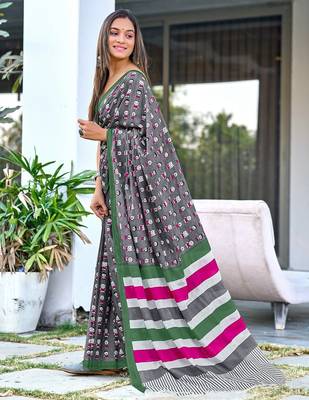 Cartoon hand block mulmul cotton sarees 3