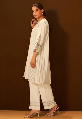 Ivory embroidered linen blend coord set 3