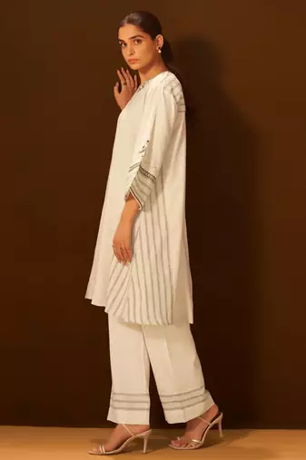 Ivory embroidered linen blend coord set