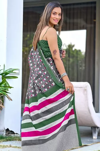 Cartoon hand block mulmul cotton sarees