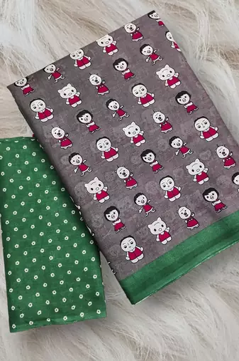 Cartoon hand block mulmul cotton sarees