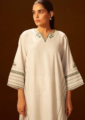 Ivory embroidered linen blend coord set 4